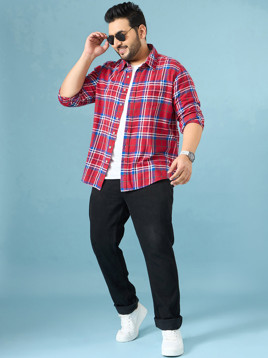 Men Plus Size Garnet Multicolor Checkered Casual Shirt