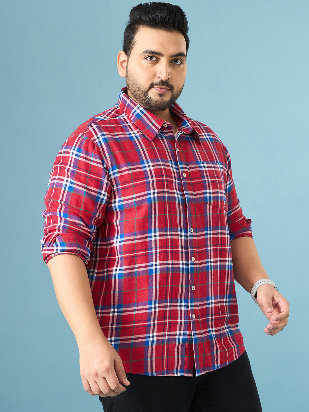 Men Plus Size Garnet Multicolor Checkered Casual Shirt