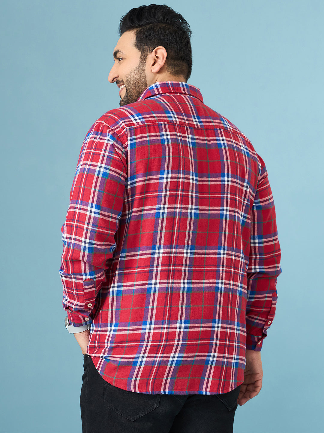 Men Plus Size Garnet Multicolor Checkered Casual Shirt