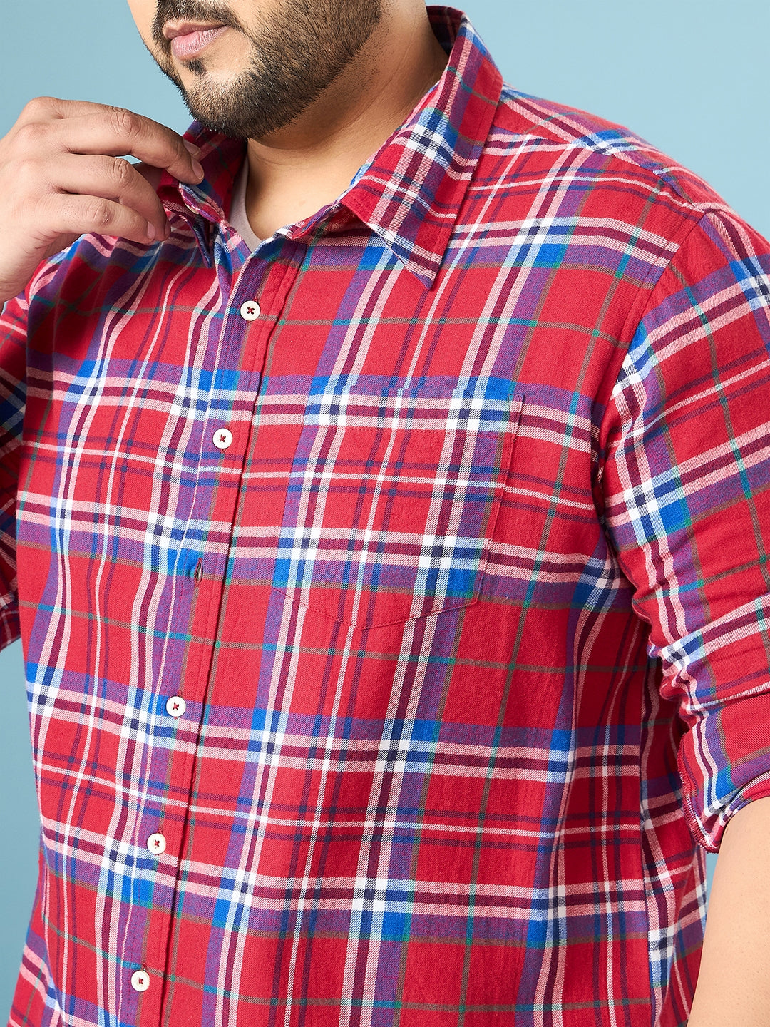 Men Plus Size Garnet Multicolor Checkered Casual Shirt