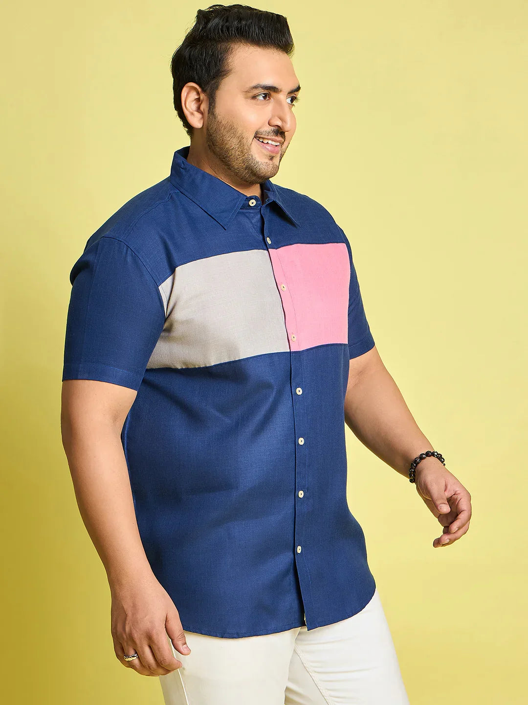 Men Plus Size Gegee-Blue Colorblock Shirt - bigbanana