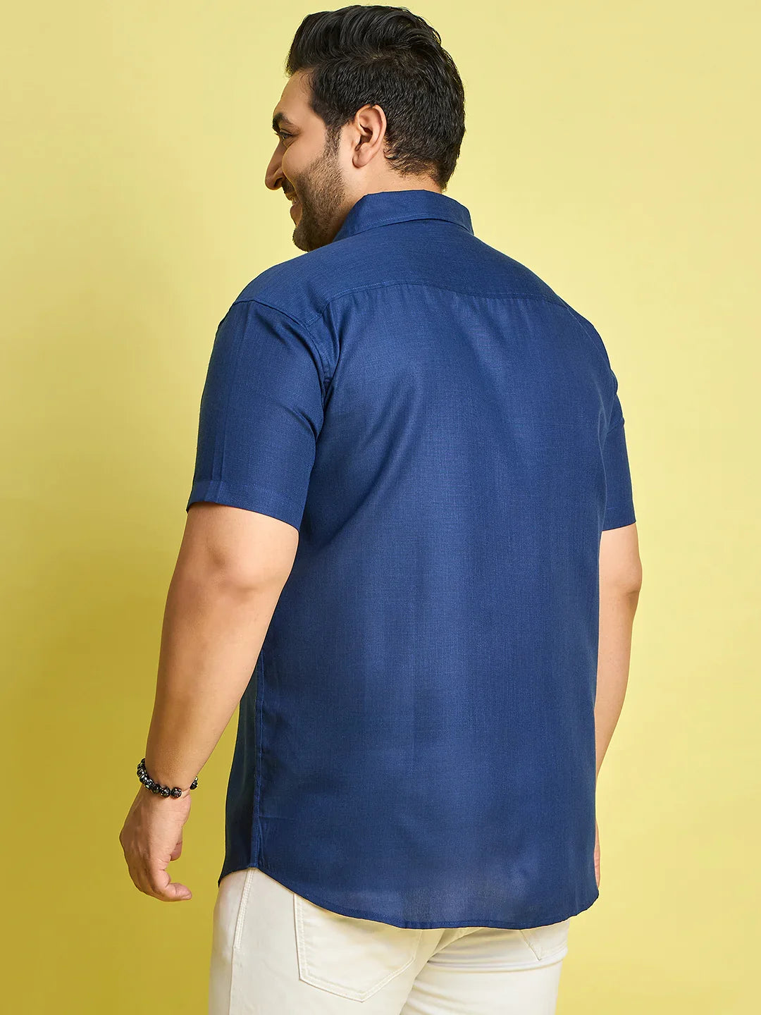 Men Plus Size Gegee-Blue Colorblock Shirt - bigbanana