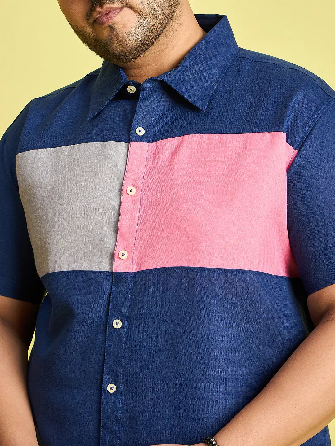 Men Plus Size Gegee-Blue Colorblock Shirt - bigbanana