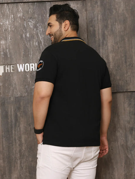 Men Plus Size Glam Solid Black Polo Tshirt - bigbanana