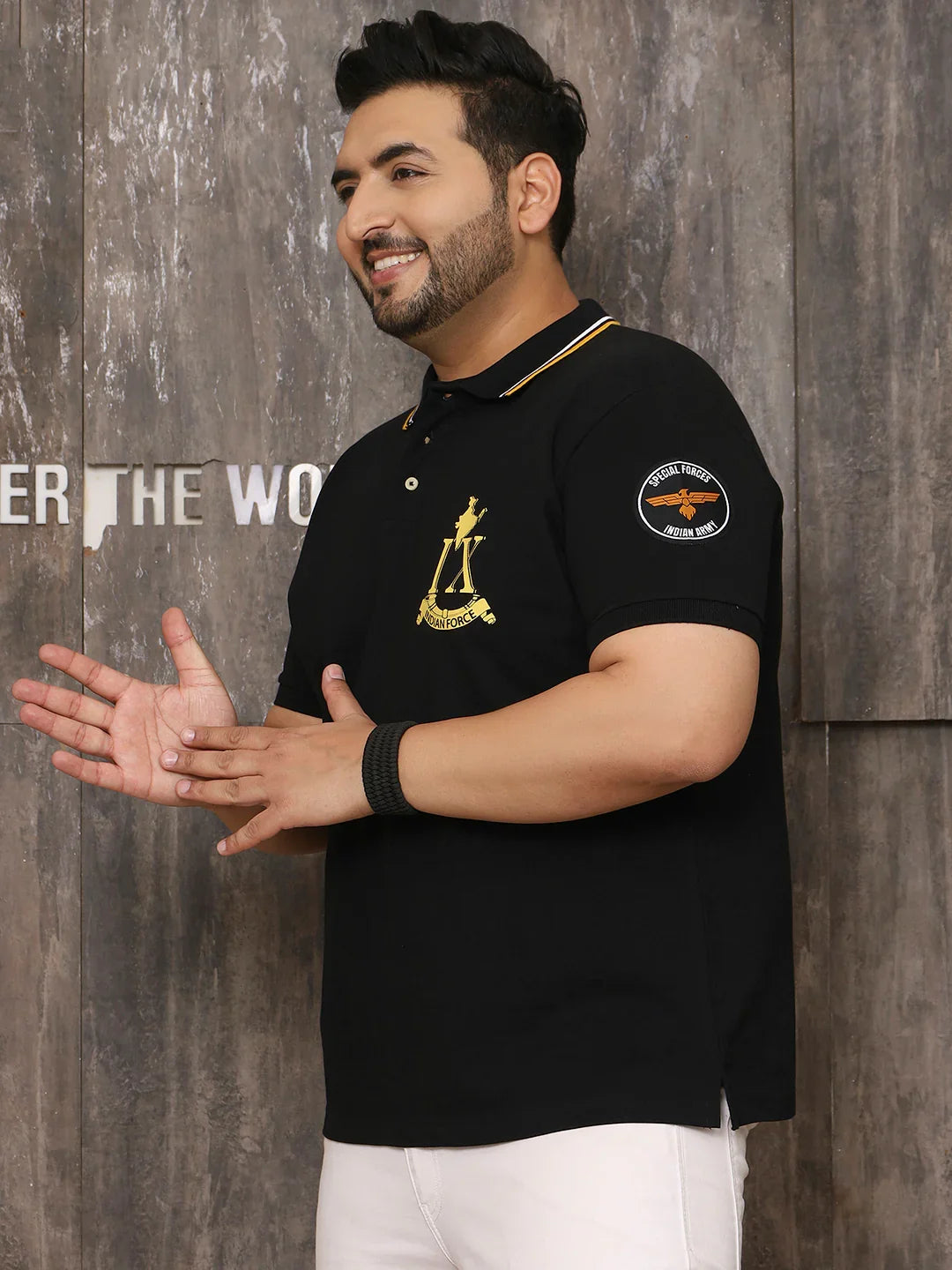 Men Plus Size Glam Solid Black Polo Tshirt - bigbanana