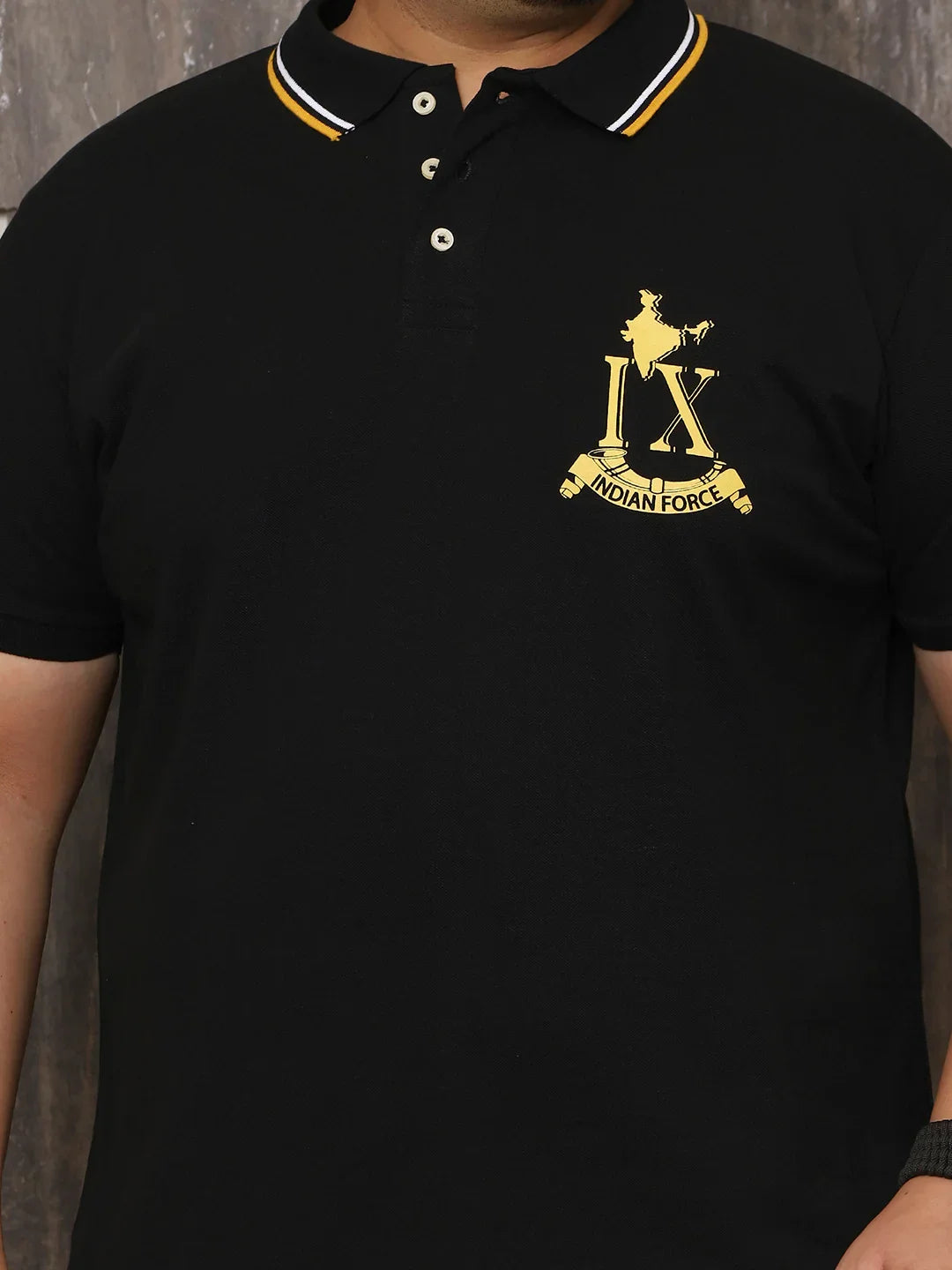 Men Plus Size Glam Solid Black Polo Tshirt - bigbanana
