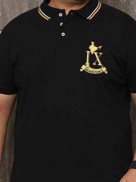 Men Plus Size Glam Solid Black Polo Tshirt - bigbanana