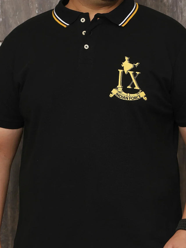 Men Plus Size Glam Solid Black Polo Tshirt - bigbanana