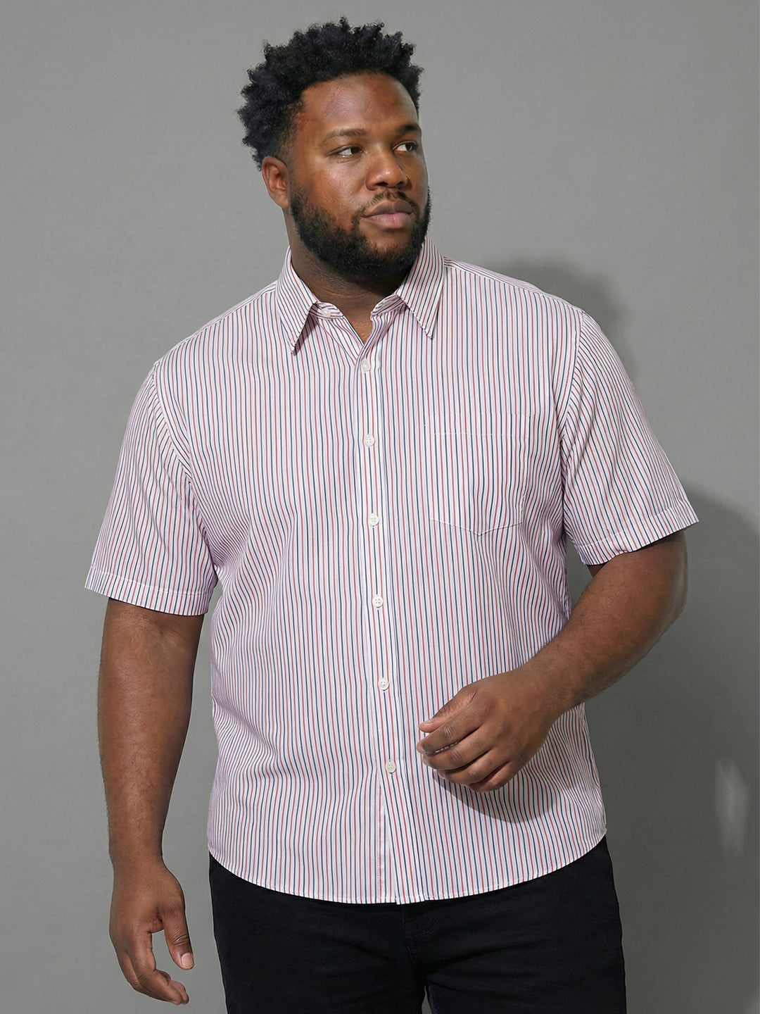 Men Plus Size Glimmer White Striped Casual Shirt