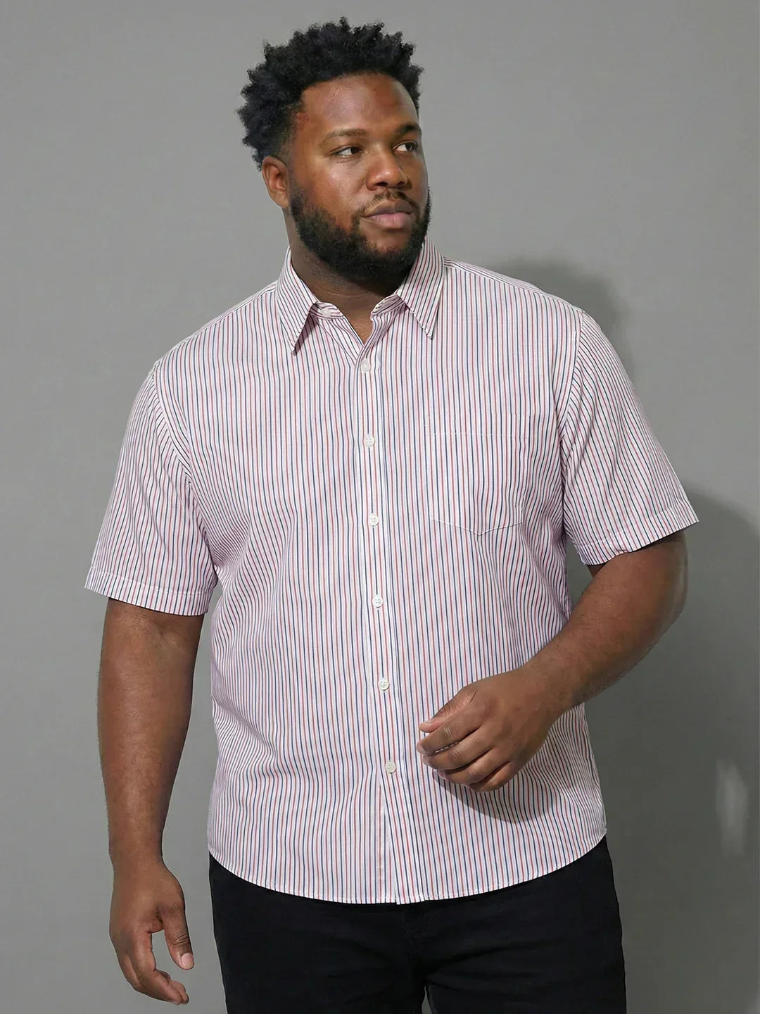 Men Plus Size Glimmer White Striped Casual Shirt