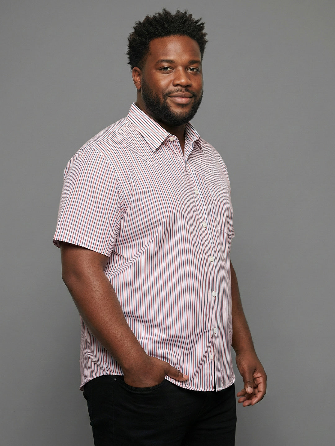 Men Plus Size Glimmer White Striped Casual Shirt