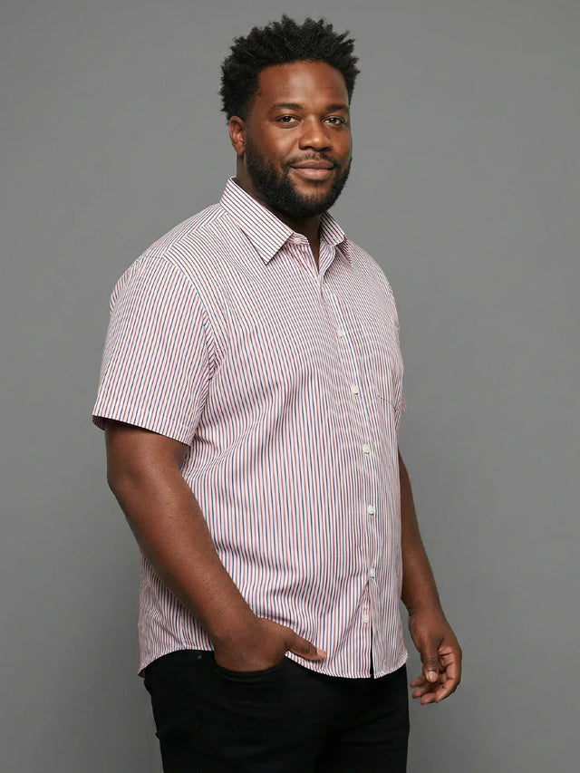 Men Plus Size Glimmer White Striped Casual Shirt