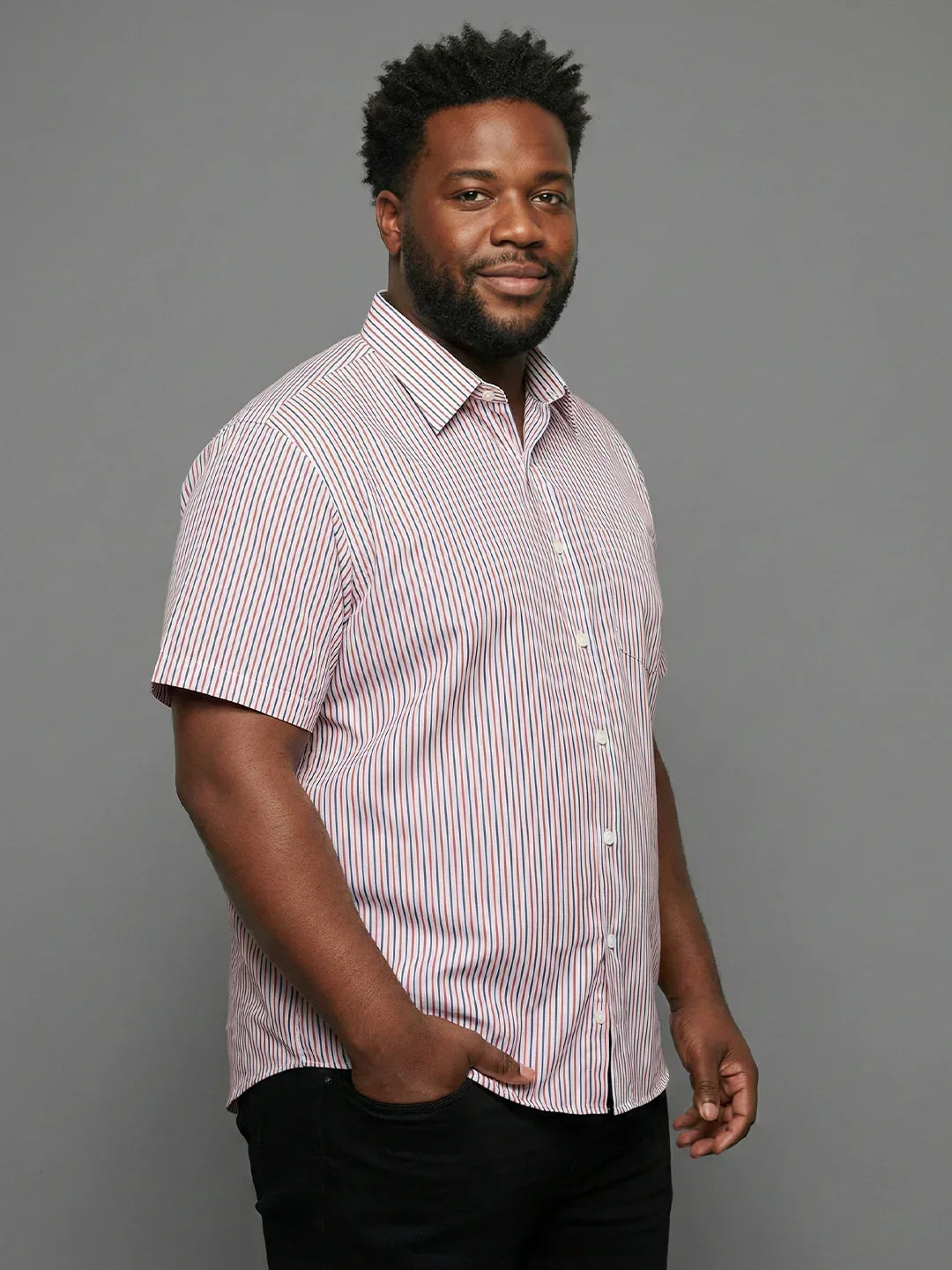 Men Plus Size Glimmer White Striped Casual Shirt