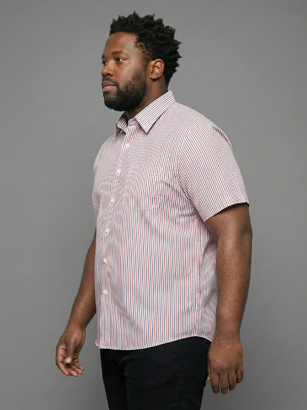 Men Plus Size Glimmer White Striped Casual Shirt