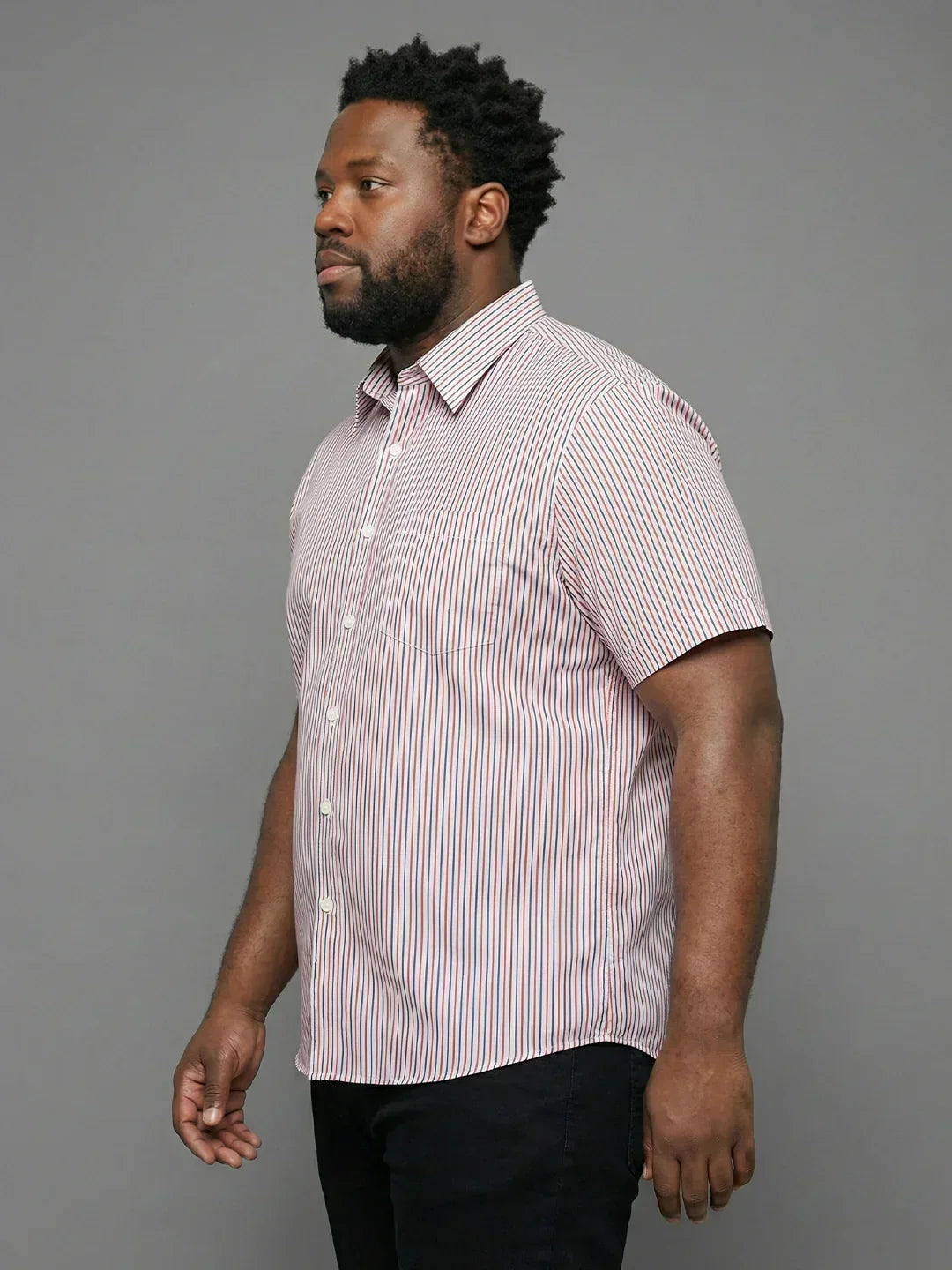 Men Plus Size Glimmer White Striped Casual Shirt