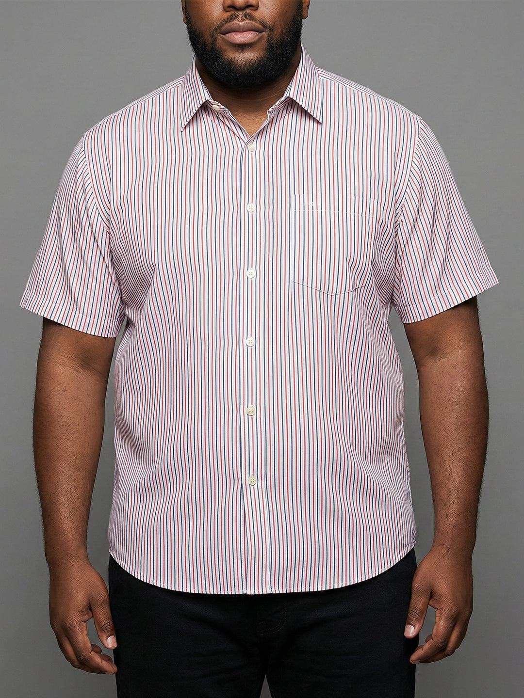 Men Plus Size Glimmer White Striped Casual Shirt