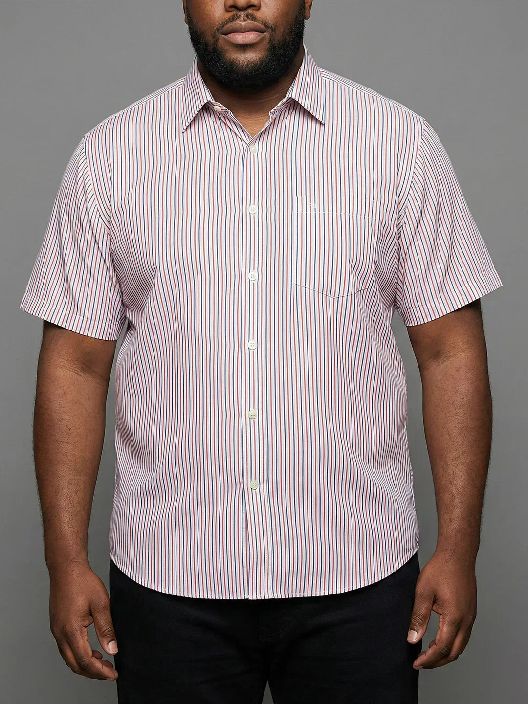 Men Plus Size Glimmer White Striped Casual Shirt