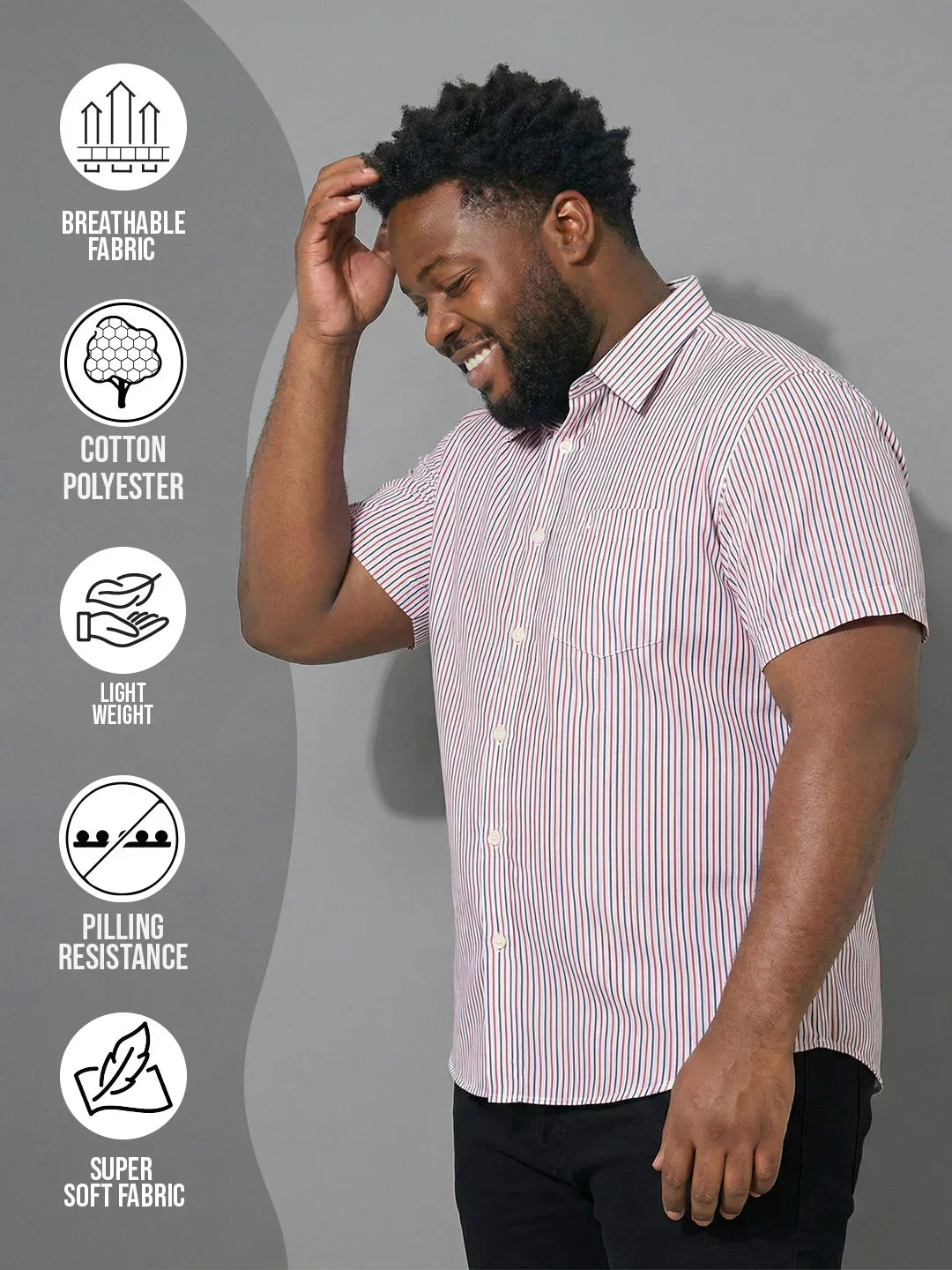 Men Plus Size Glimmer White Striped Casual Shirt