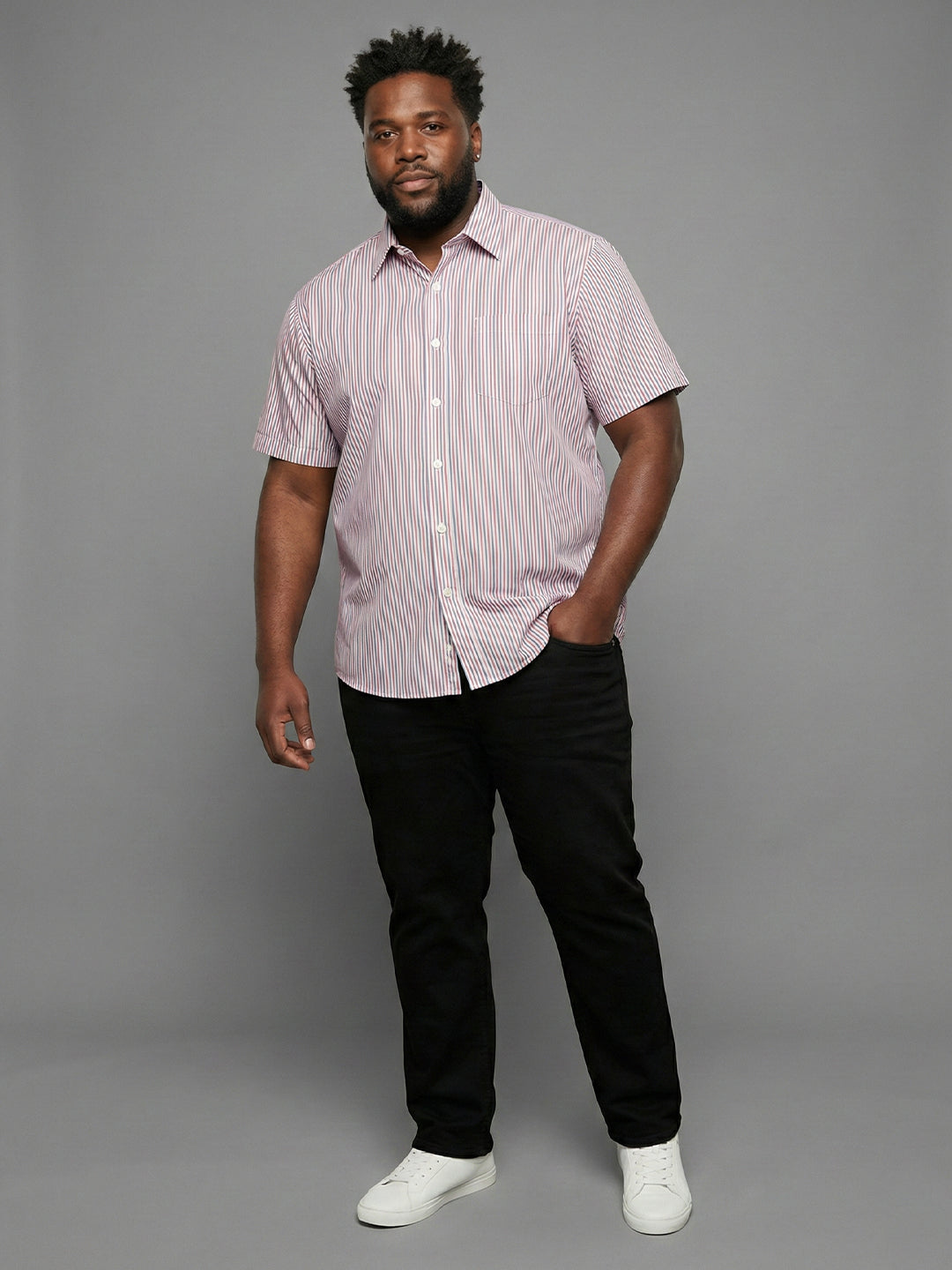 Men Plus Size Glimmer White Striped Casual Shirt