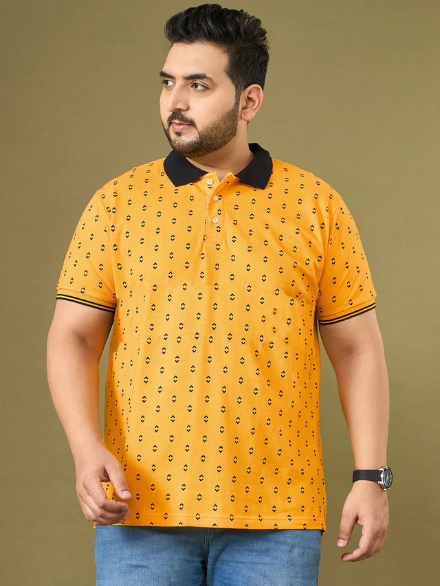 Men Plus Size Goldra Yellow Printed Polo Tshirt