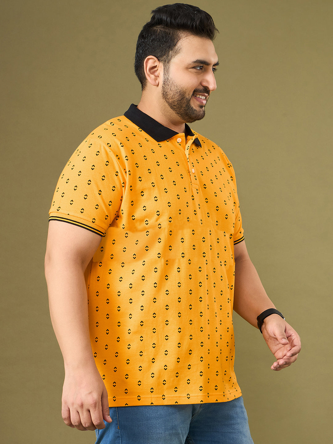 Men Plus Size Goldra Yellow Printed Polo Tshirt