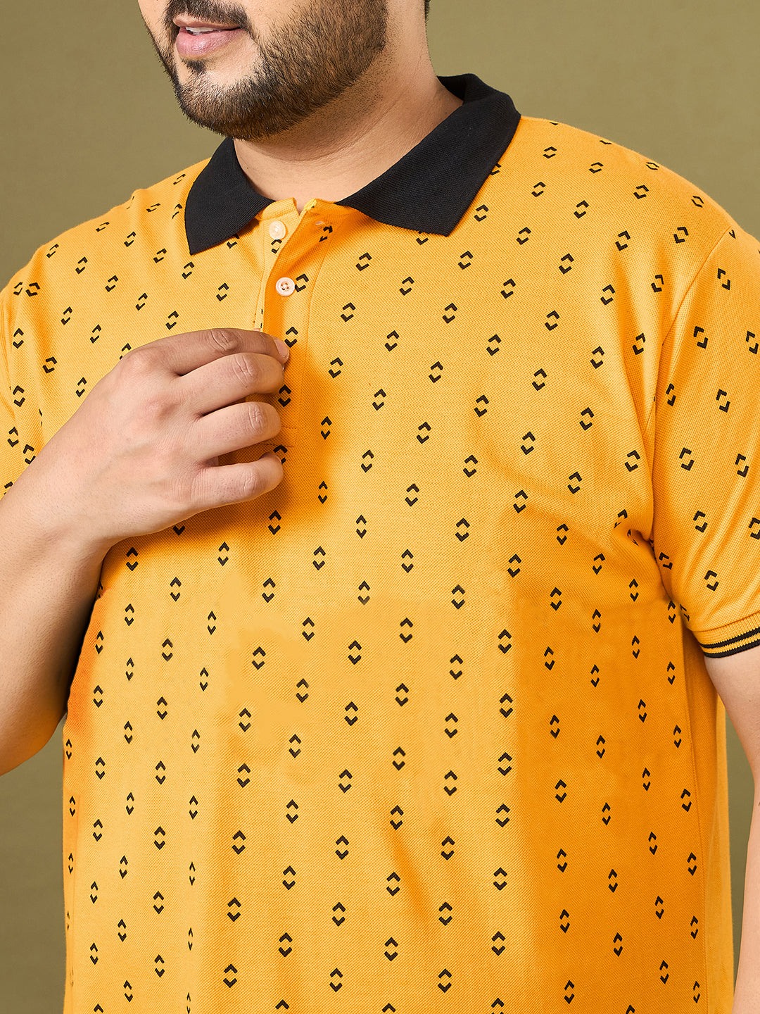 Men Plus Size Goldra Yellow Printed Polo Tshirt