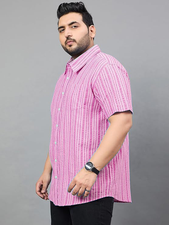 Men Plus Size Gong Pink Striped Shirt - bigbanana