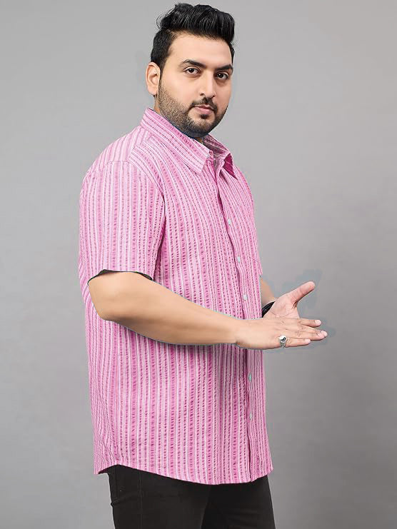 Men Plus Size Gong Pink Striped Shirt - bigbanana