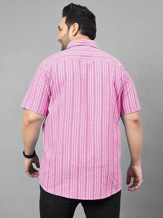 Men Plus Size Gong Pink Striped Shirt - bigbanana