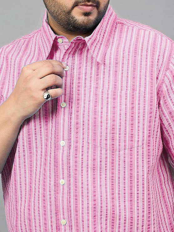 Men Plus Size Gong Pink Striped Shirt - bigbanana