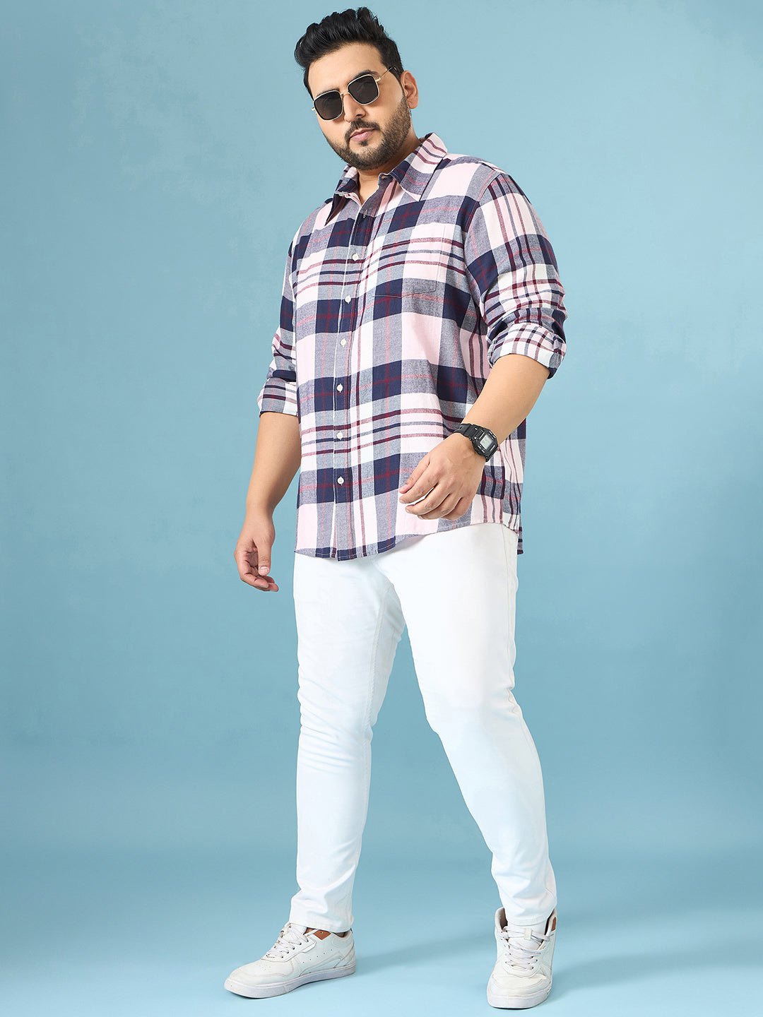 Men Plus Size Graphite Multicolor Checkered Casual Shirt