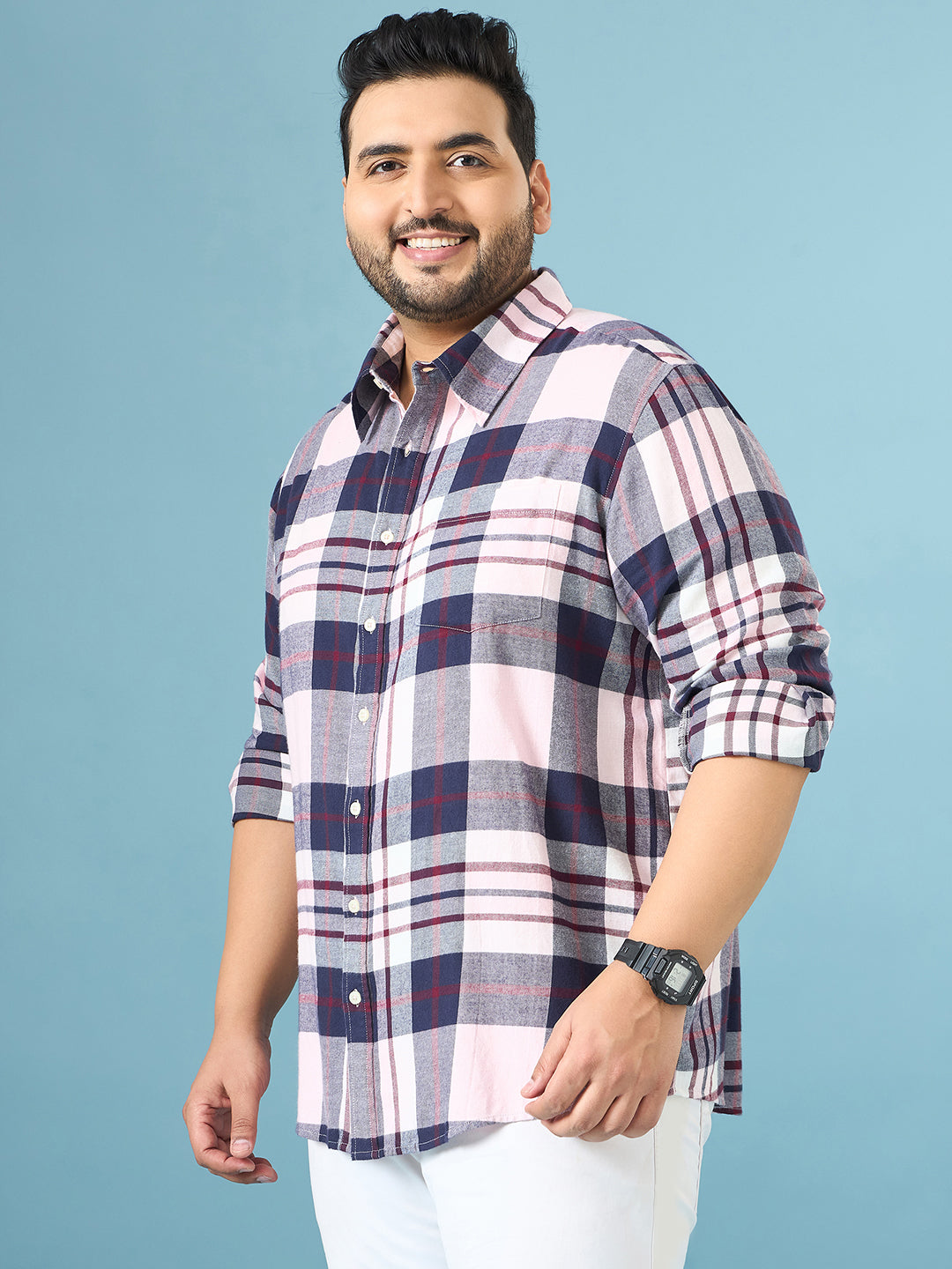 Men Plus Size Graphite Multicolor Checkered Casual Shirt