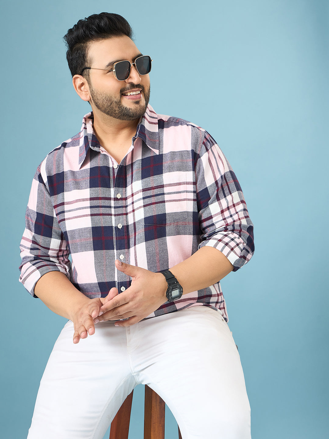 Men Plus Size Graphite Multicolor Checkered Casual Shirt