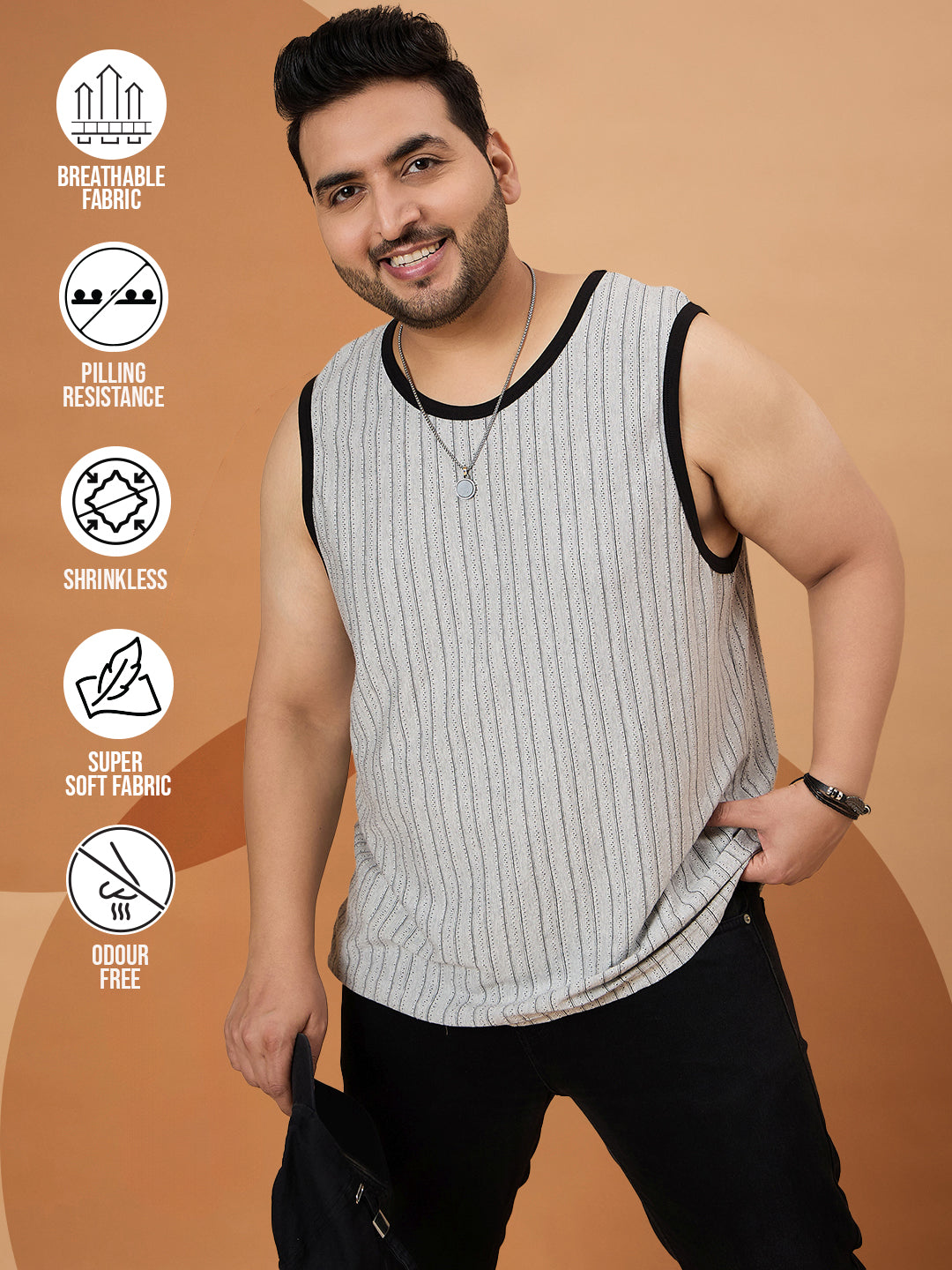 Men Plus Size Grasp White Solid Vest