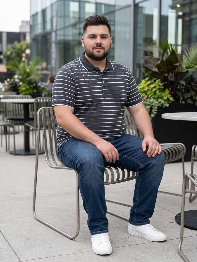 Men Plus Size Gravel Multi Striped Polo
