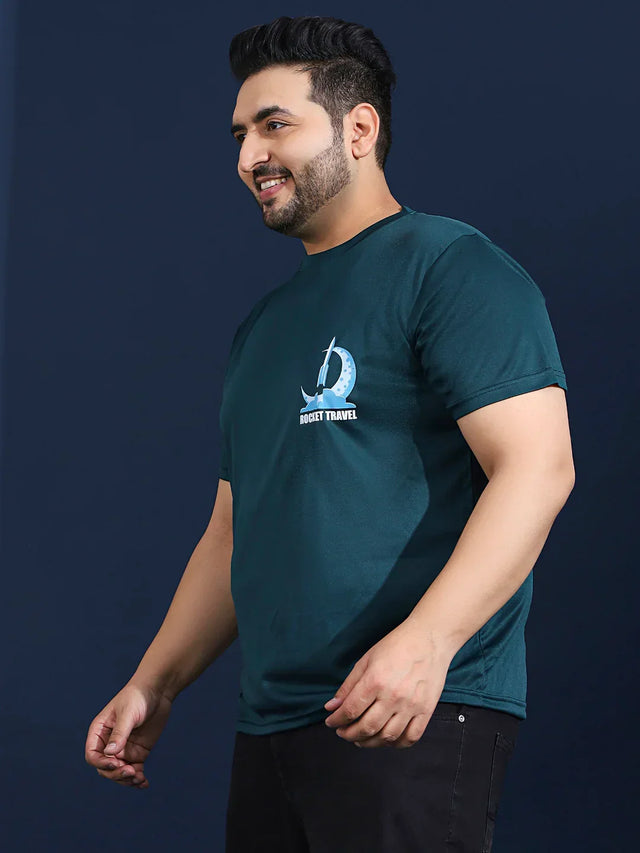 Men Plus Size Gravix Printed Teal Round Neck Tshirt - bigbanana