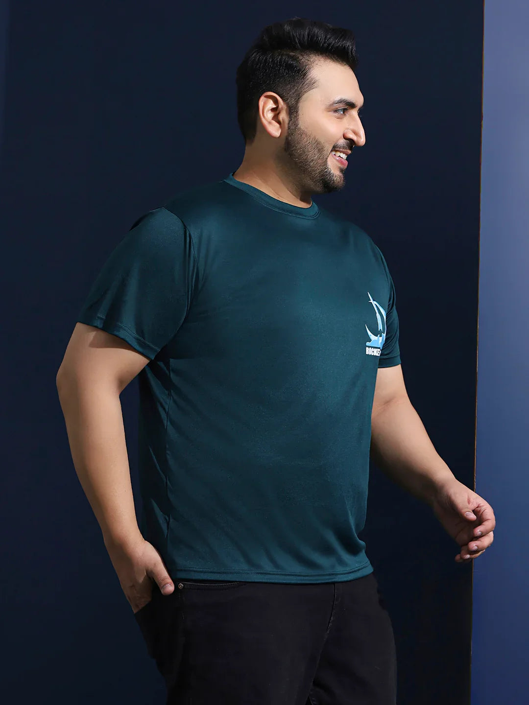 Men Plus Size Gravix Printed Teal Round Neck Tshirt - bigbanana