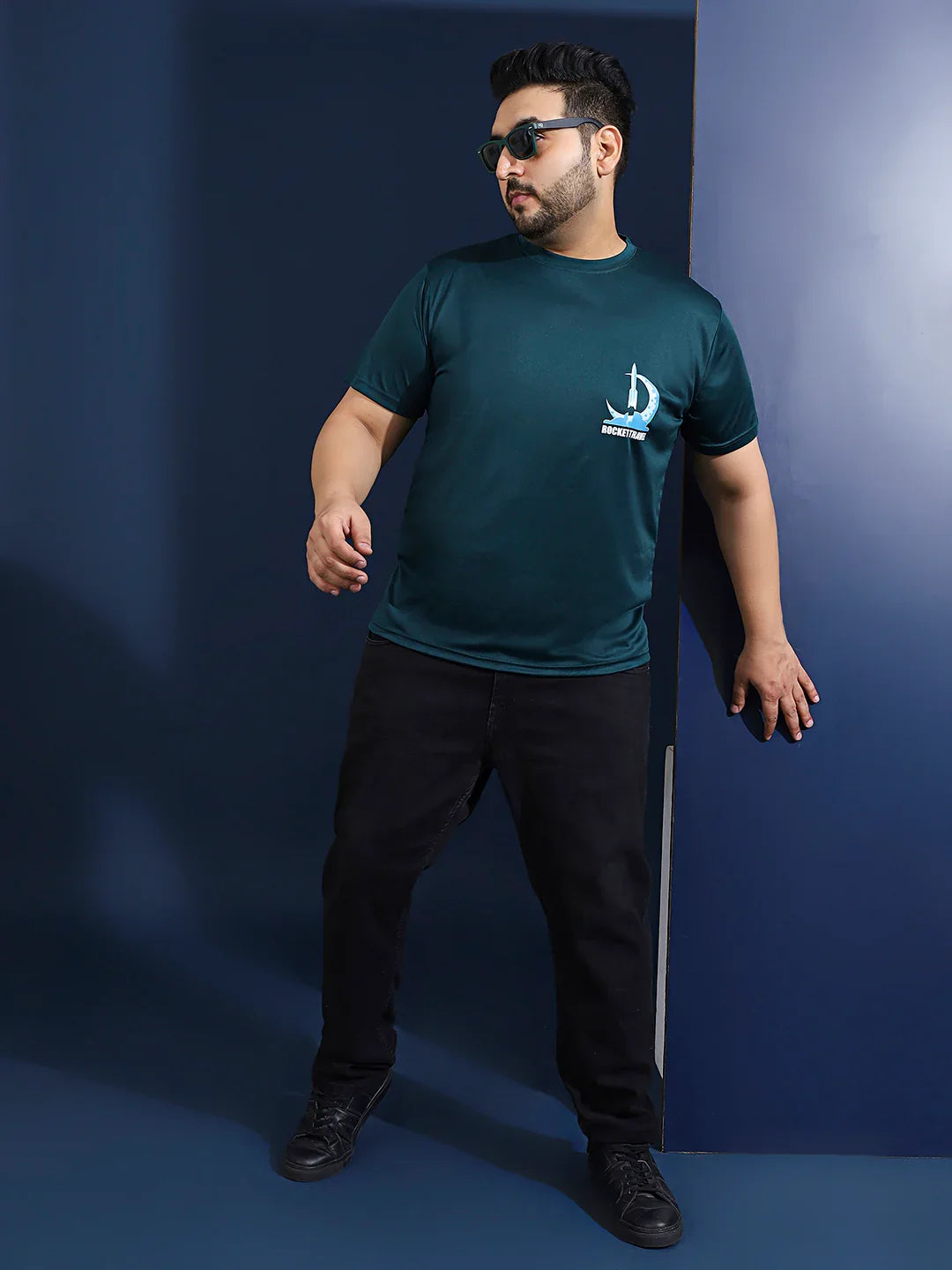 Men Plus Size Gravix Printed Teal Round Neck Tshirt - bigbanana