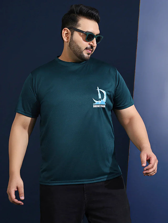 Men Plus Size Gravix Printed Teal Round Neck Tshirt - bigbanana