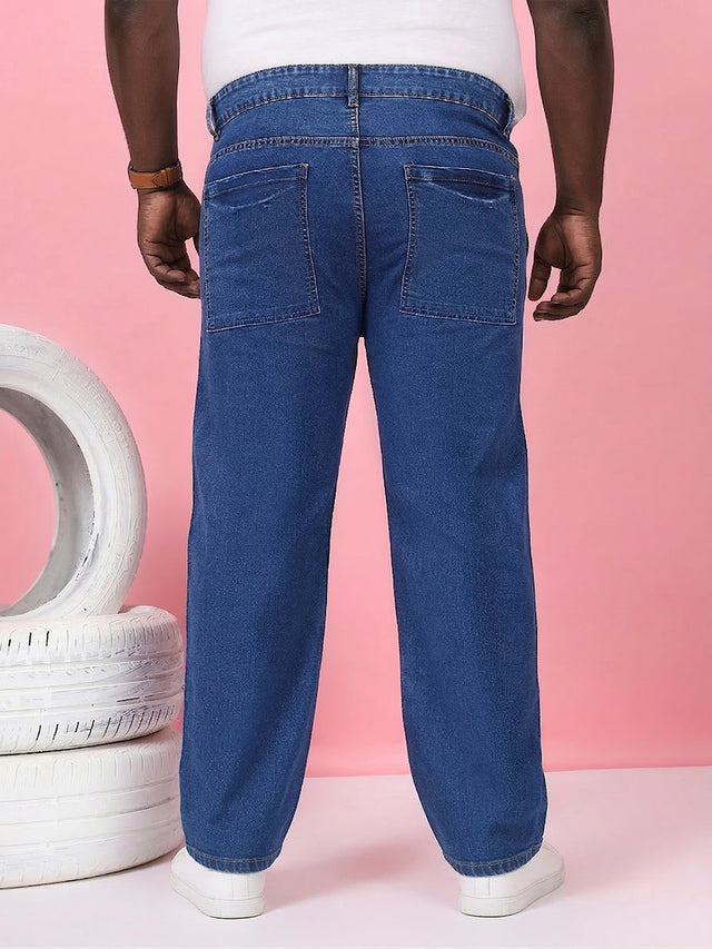 Men Plus Size Grunex-Blue Solid Jeans