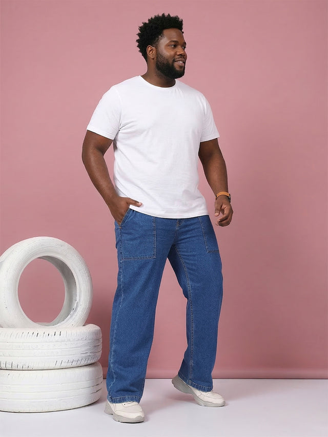 Men Plus Size Grunex-Blue Solid Jeans
