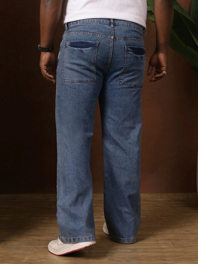 Men Plus Size Grunex-Light Blue Solid Jeans
