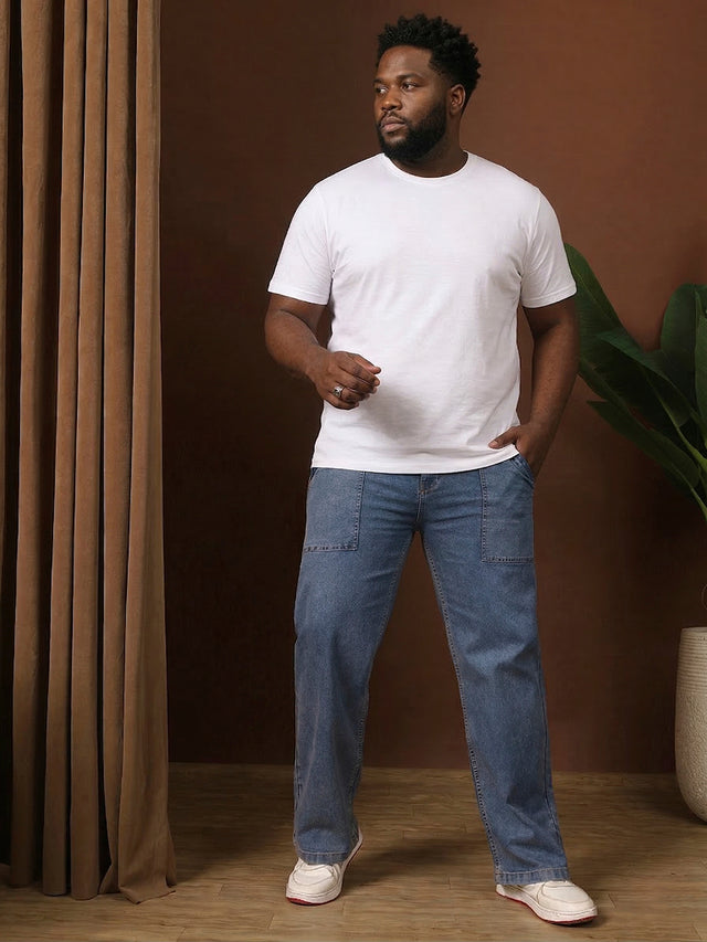 Men Plus Size Grunex-Light Blue Solid Jeans