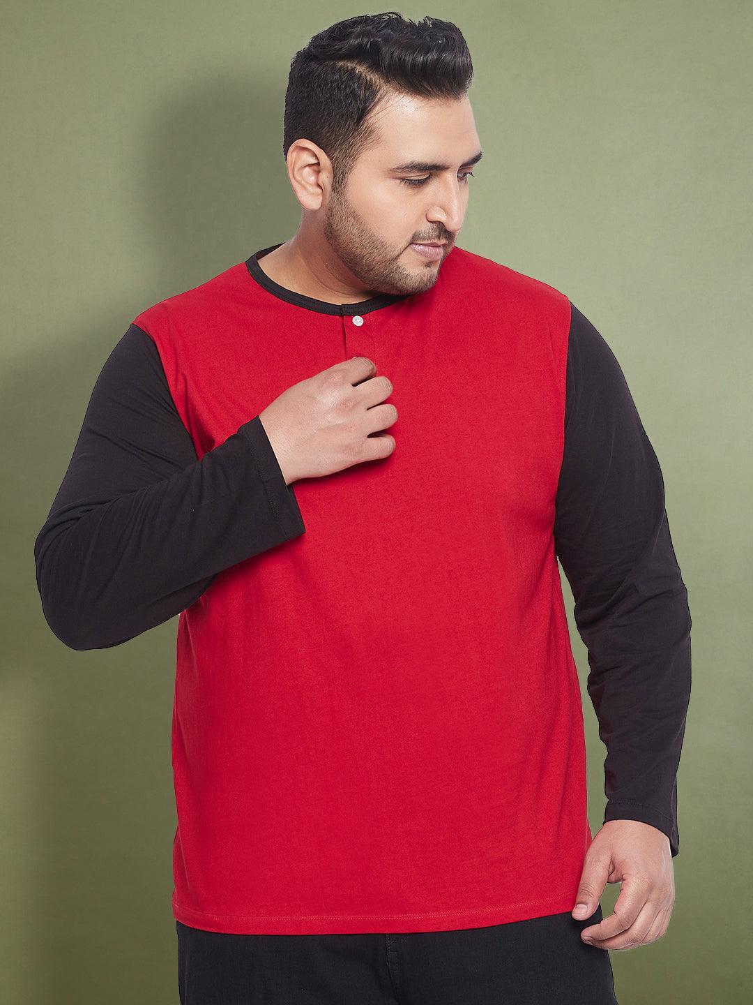 Men Plus Size Guardy Colorblock Henley Tshirt - bigbanana