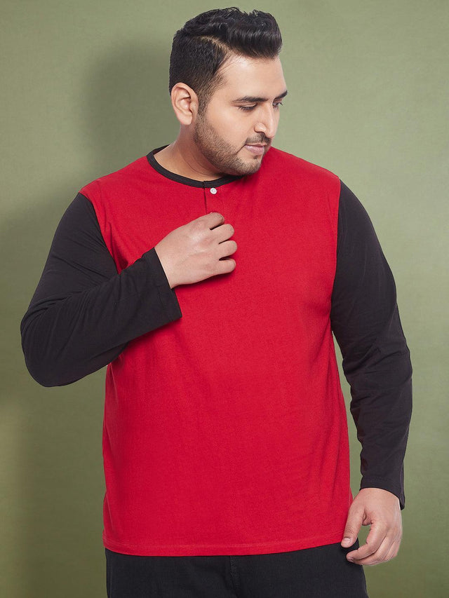 Men Plus Size Guardy Colorblock Henley Tshirt - bigbanana