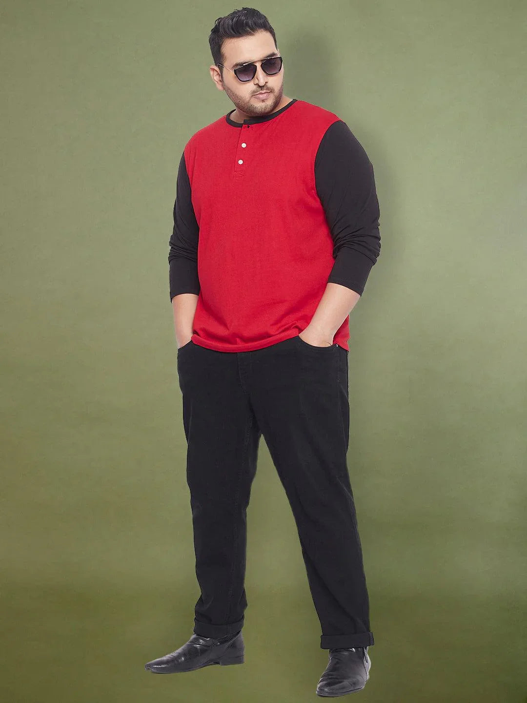 Men Plus Size Guardy Colorblock Henley Tshirt - bigbanana