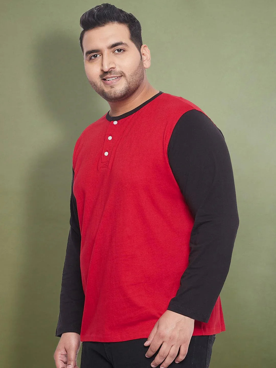 Men Plus Size Guardy Colorblock Henley Tshirt - bigbanana