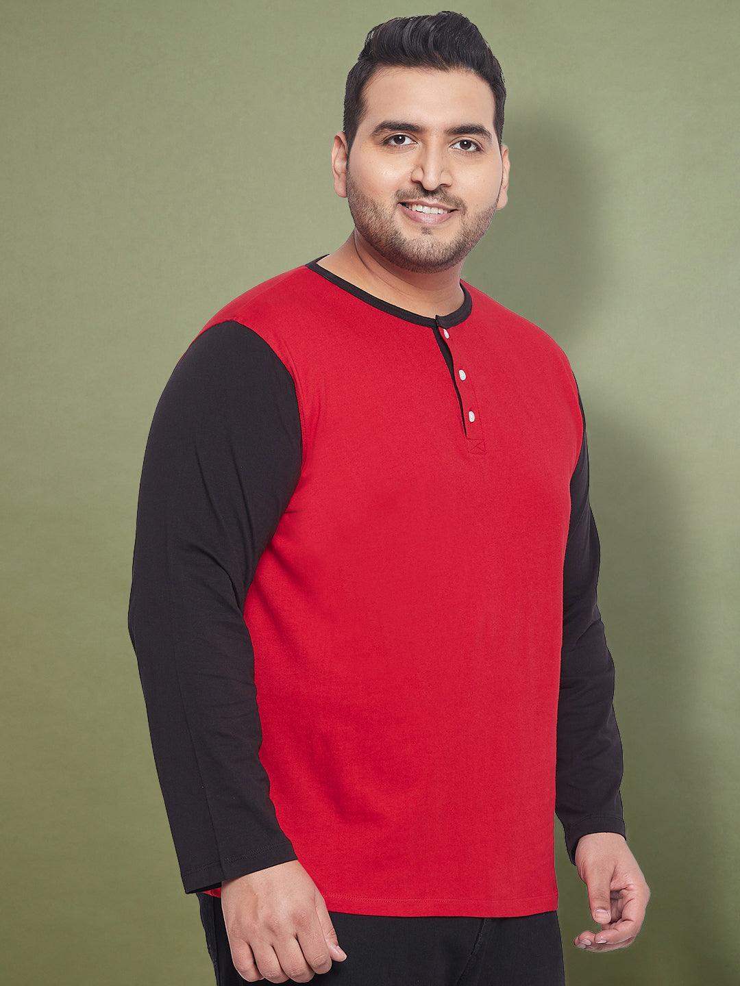 Men Plus Size Guardy Colorblock Henley Tshirt - bigbanana