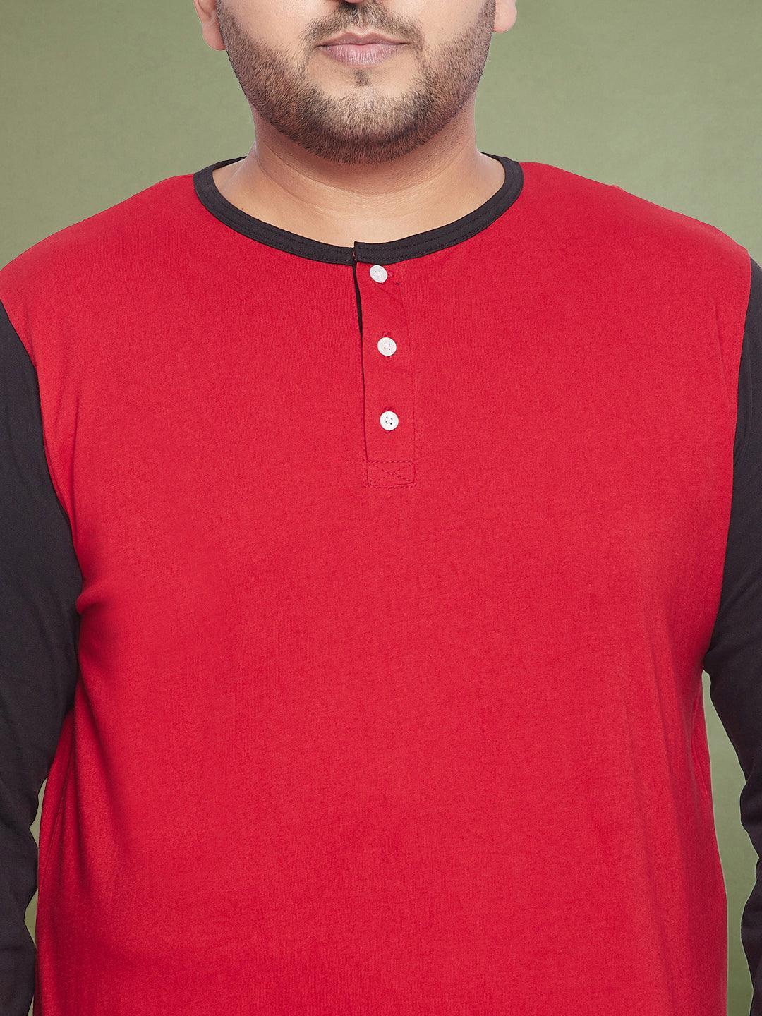Men Plus Size Guardy Colorblock Henley Tshirt - bigbanana