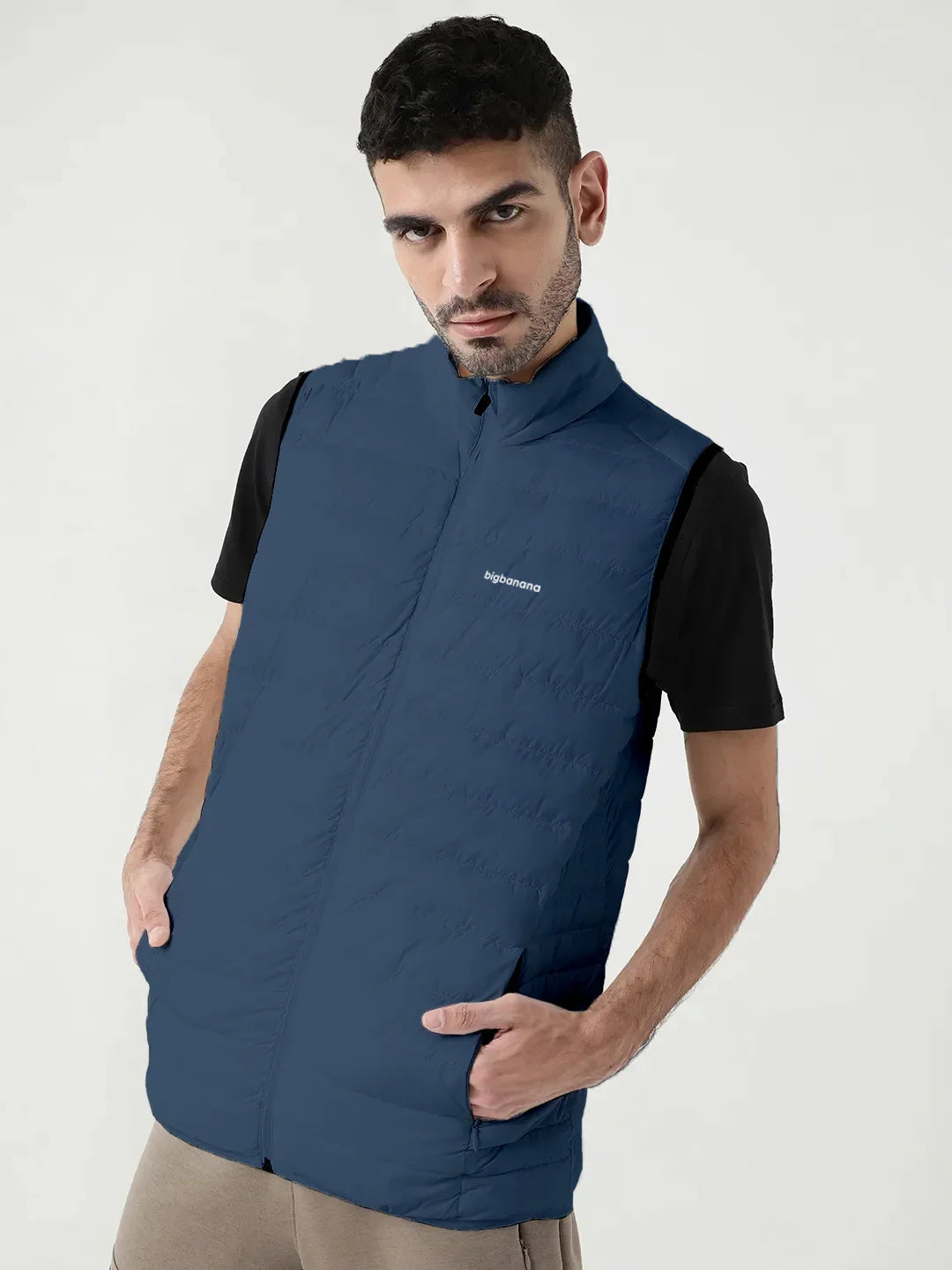 Men Plus Size NYC-Navy-H Solid Bomber Jacket - bigbanana